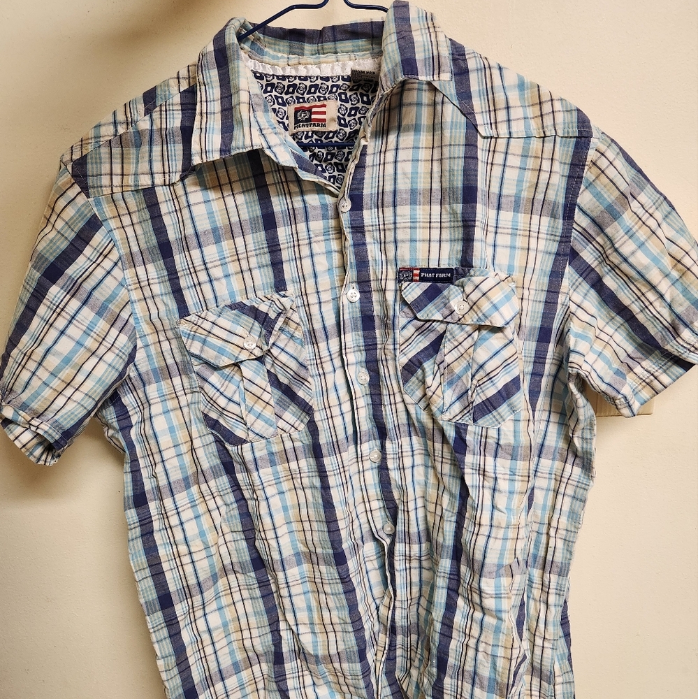 Phat Farm Flannel Button Down Short Sleeve Casual Dress Shirt Vintage Y2K